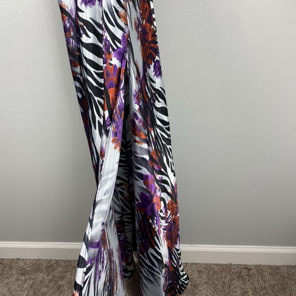 Y2K Maxi Gown Dress Womens Jr Sz 9 / Sm Animal Print Beaded Halter Prom Mobwife - Picture 6 of 11